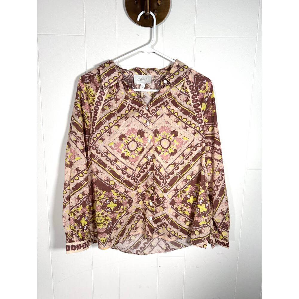 Cleobella Gina Top Blouse in Geo Print Tan Yellow-Small Organic Cotton Bohemian‎